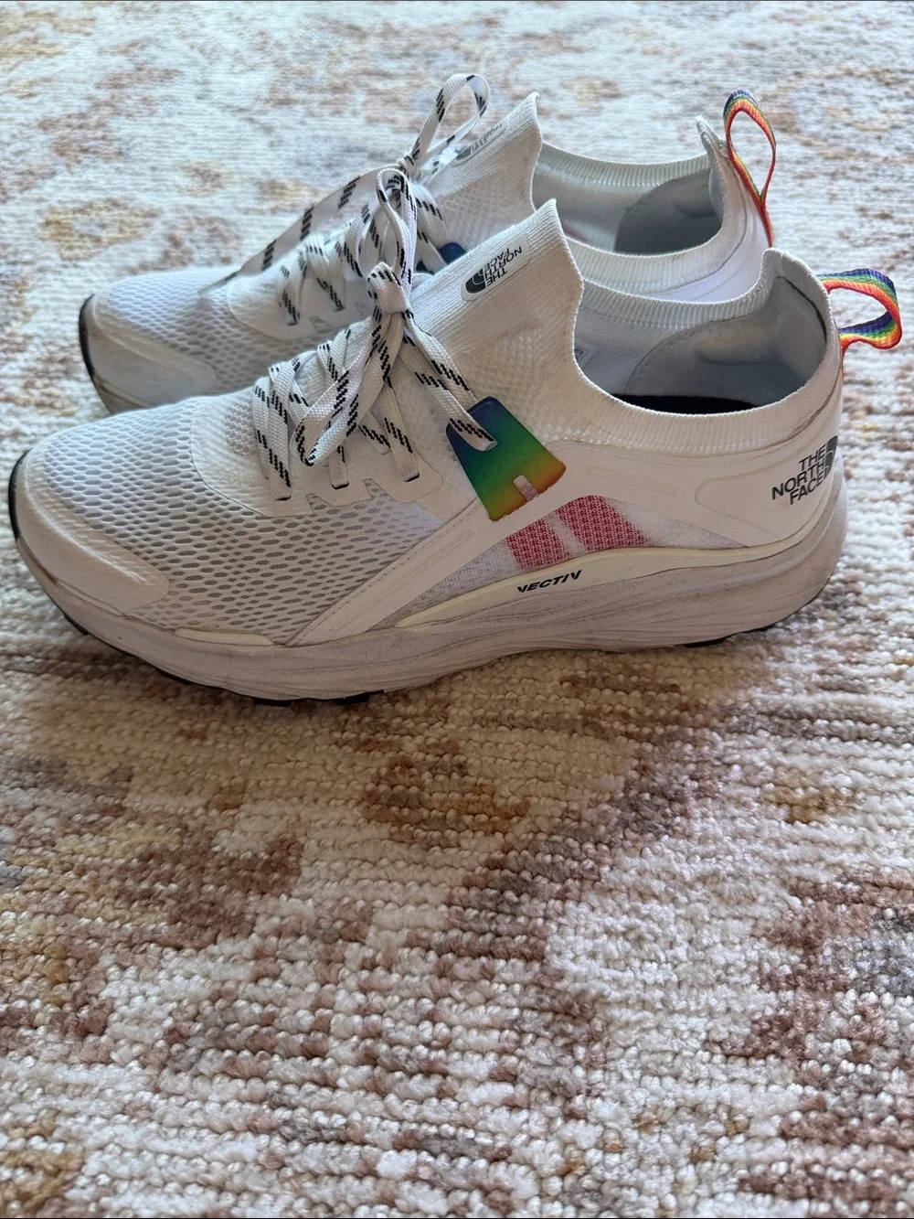 The North Face White Mesh Sneakers with Rainbow Heel Tabs